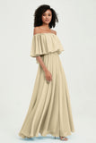 Boho Bridesmaid Dresses Ruffles Flutter Sleeves Formal Evening Dress Chiffon Off the Shoulder Gowns