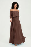 Boho Bridesmaid Dresses Ruffles Flutter Sleeves Formal Evening Dress Chiffon Off the Shoulder Gowns
