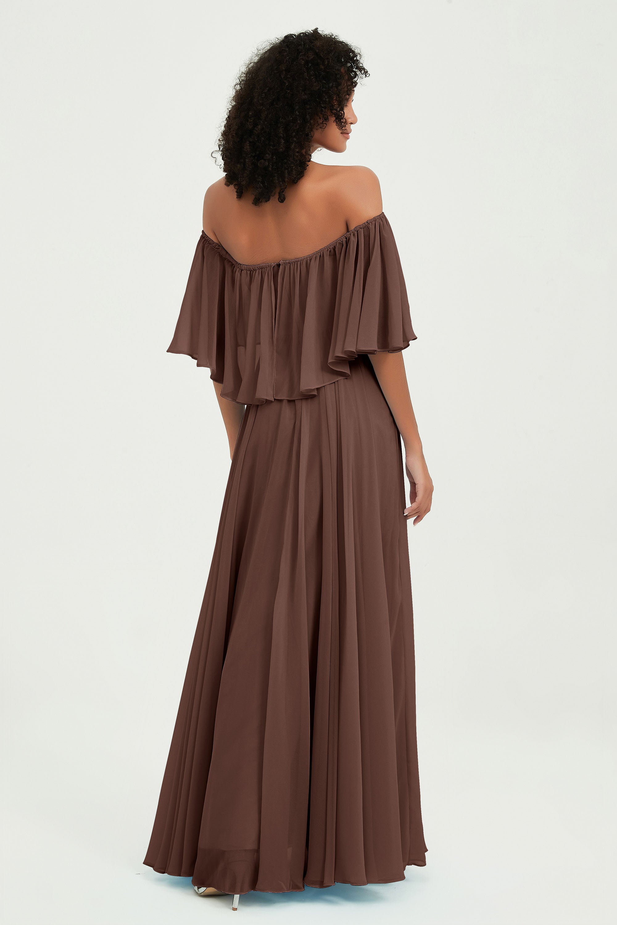 Boho Bridesmaid Dresses Ruffles Flutter Sleeves Formal Evening Dress Chiffon Off the Shoulder Gowns