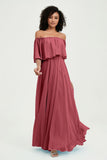 Boho Bridesmaid Dresses Ruffles Flutter Sleeves Formal Evening Dress Chiffon Off the Shoulder Gowns