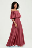 Boho Bridesmaid Dresses Ruffles Flutter Sleeves Formal Evening Dress Chiffon Off the Shoulder Gowns