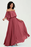 Boho Bridesmaid Dresses Ruffles Flutter Sleeves Formal Evening Dress Chiffon Off the Shoulder Gowns