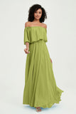 Boho Bridesmaid Dresses Ruffles Flutter Sleeves Formal Evening Dress Chiffon Off the Shoulder Gowns