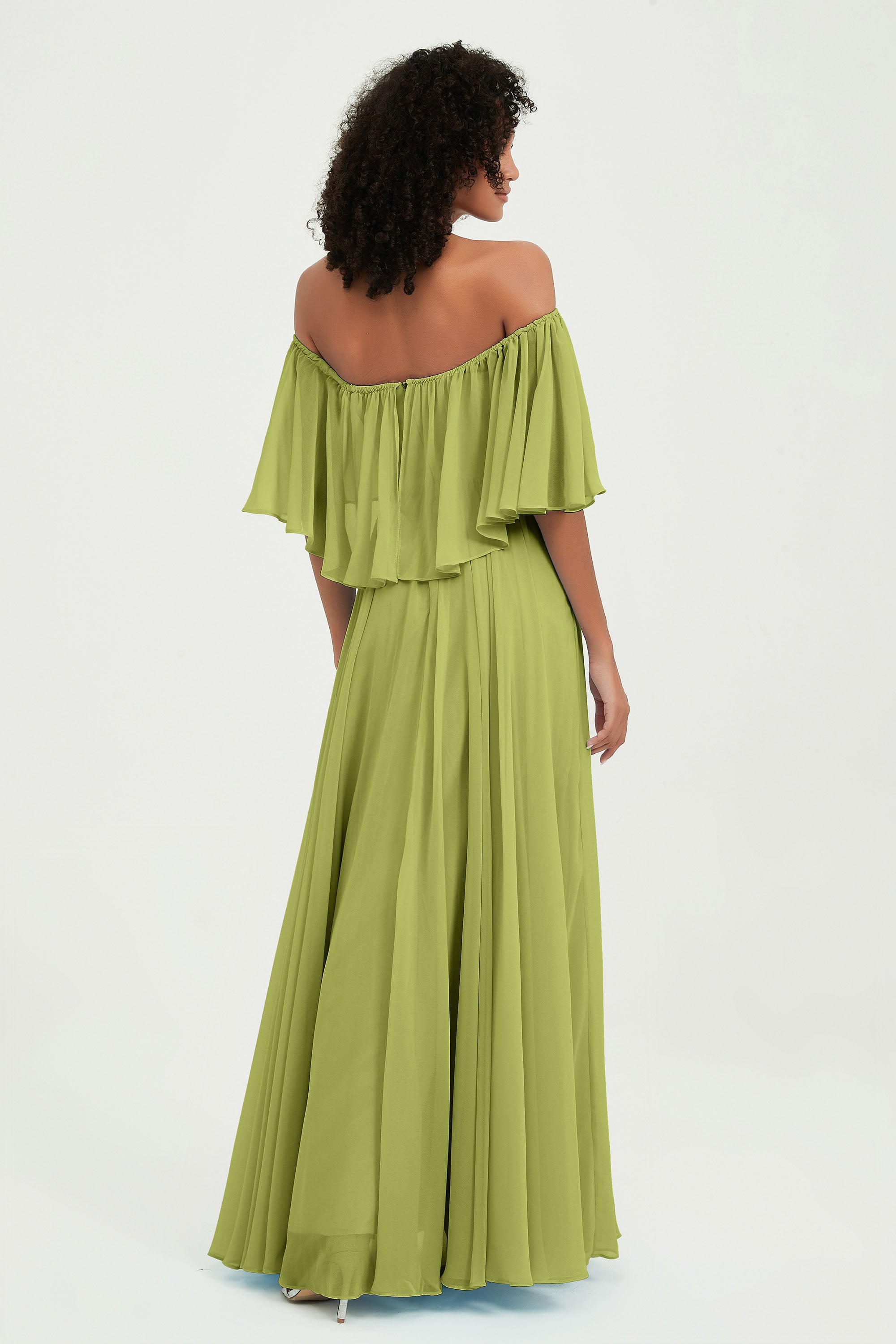 Boho Bridesmaid Dresses Ruffles Flutter Sleeves Formal Evening Dress Chiffon Off the Shoulder Gowns