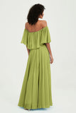 Boho Bridesmaid Dresses Ruffles Flutter Sleeves Formal Evening Dress Chiffon Off the Shoulder Gowns