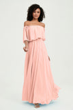 Boho Bridesmaid Dresses Ruffles Flutter Sleeves Formal Evening Dress Chiffon Off the Shoulder Gowns