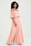 Boho Bridesmaid Dresses Ruffles Flutter Sleeves Formal Evening Dress Chiffon Off the Shoulder Gowns