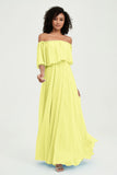 Boho Bridesmaid Dresses Ruffles Flutter Sleeves Formal Evening Dress Chiffon Off the Shoulder Gowns