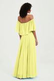 Boho Bridesmaid Dresses Ruffles Flutter Sleeves Formal Evening Dress Chiffon Off the Shoulder Gowns