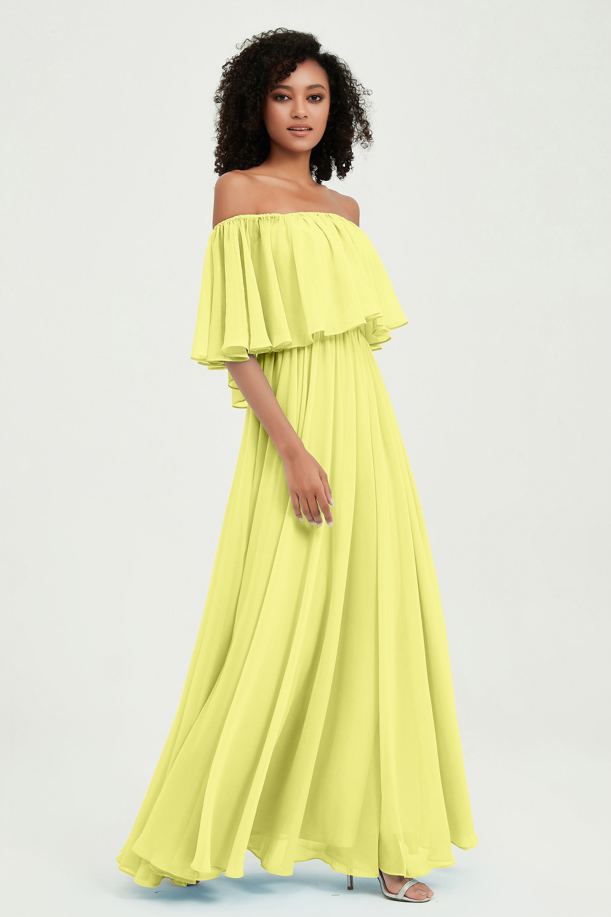 Boho Bridesmaid Dresses Ruffles Flutter Sleeves Formal Evening Dress Chiffon Off the Shoulder Gowns
