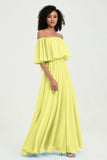 Boho Bridesmaid Dresses Ruffles Flutter Sleeves Formal Evening Dress Chiffon Off the Shoulder Gowns