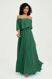 Boho Bridesmaid Dresses Ruffles Flutter Sleeves Formal Evening Dress Chiffon Off the Shoulder Gowns