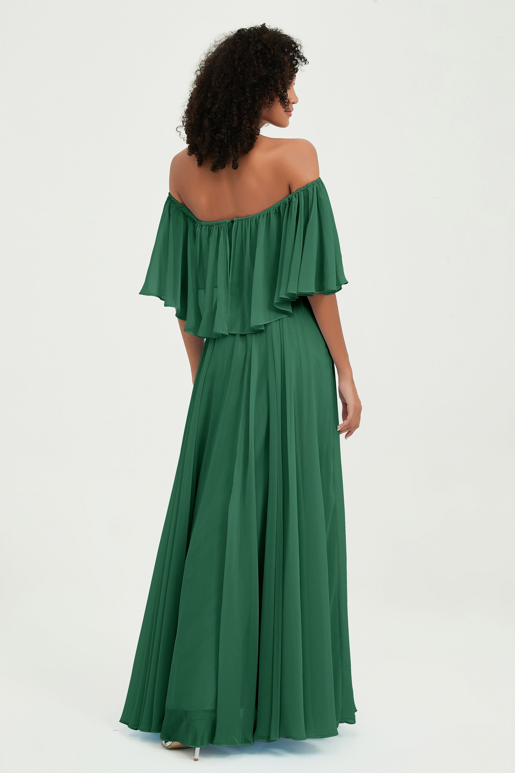 Boho Bridesmaid Dresses Ruffles Flutter Sleeves Formal Evening Dress Chiffon Off the Shoulder Gowns
