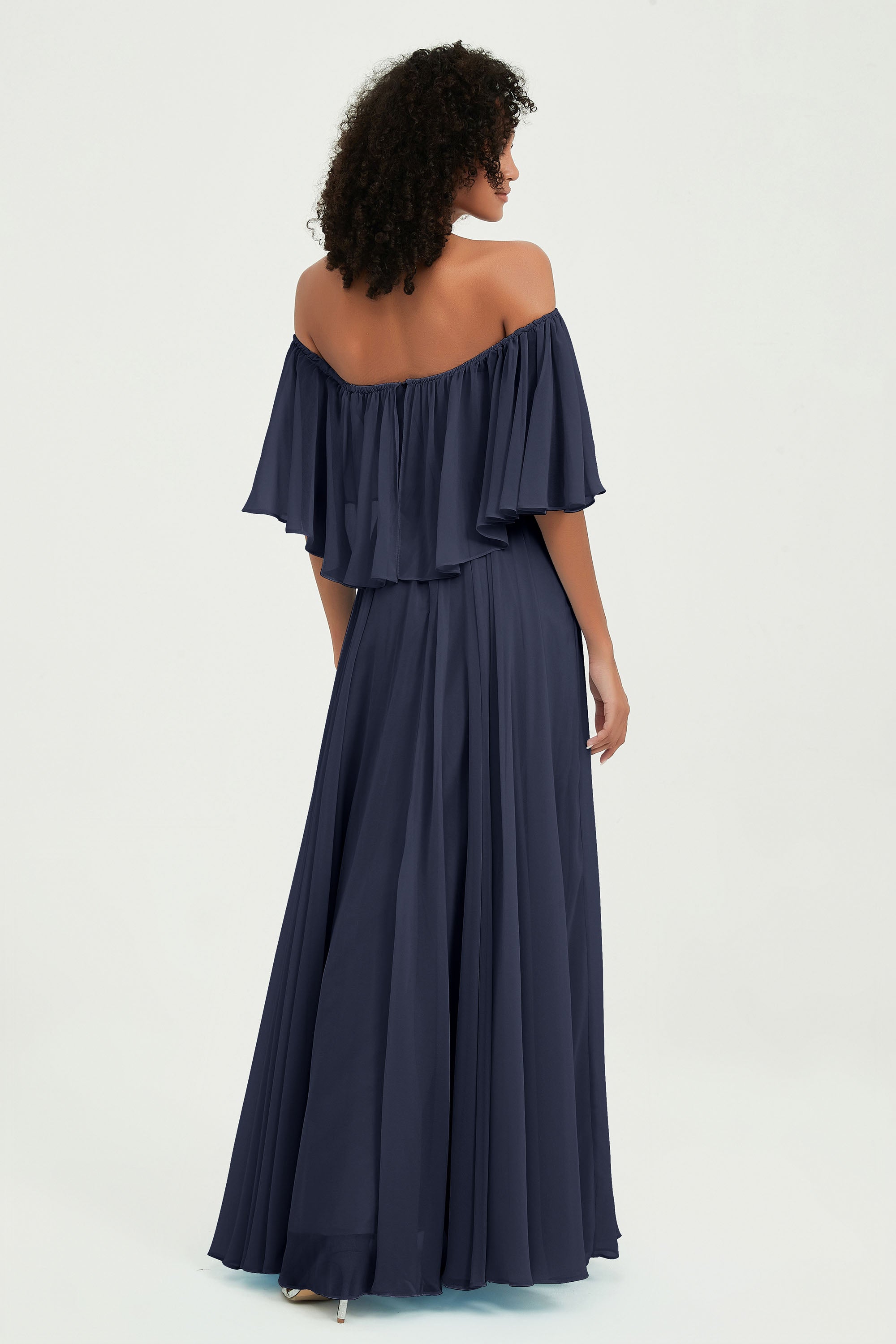 Boho Bridesmaid Dresses Ruffles Flutter Sleeves Formal Evening Dress Chiffon Off the Shoulder Gowns