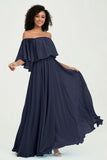 Boho Bridesmaid Dresses Ruffles Flutter Sleeves Formal Evening Dress Chiffon Off the Shoulder Gowns