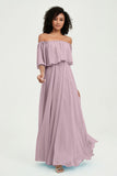 Boho Bridesmaid Dresses Ruffles Flutter Sleeves Formal Evening Dress Chiffon Off the Shoulder Gowns