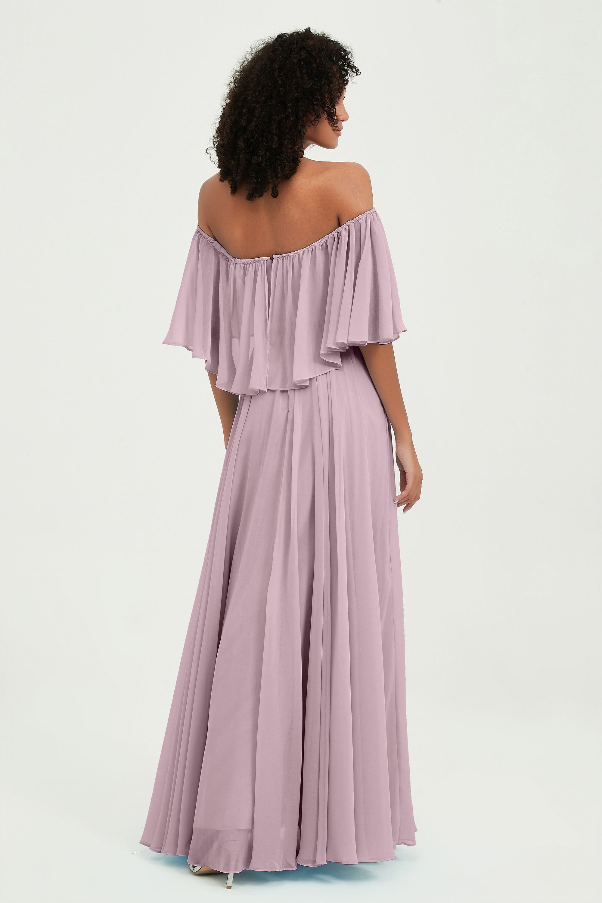 Boho Bridesmaid Dresses Ruffles Flutter Sleeves Formal Evening Dress Chiffon Off the Shoulder Gowns