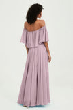 Boho Bridesmaid Dresses Ruffles Flutter Sleeves Formal Evening Dress Chiffon Off the Shoulder Gowns