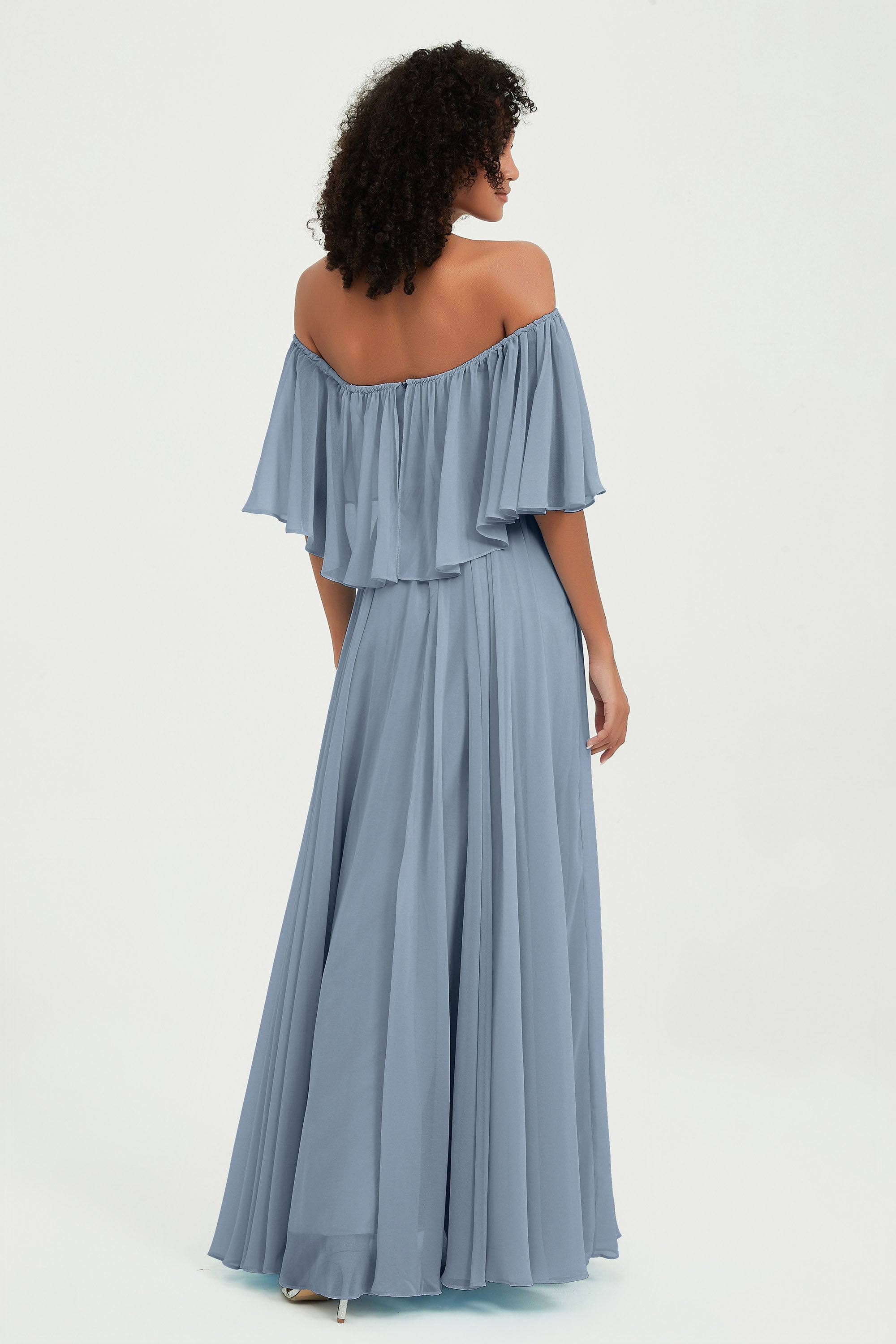 Boho Bridesmaid Dresses Ruffles Flutter Sleeves Formal Evening Dress Chiffon Off the Shoulder Gowns