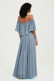 Boho Bridesmaid Dresses Ruffles Flutter Sleeves Formal Evening Dress Chiffon Off the Shoulder Gowns