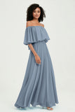 Boho Bridesmaid Dresses Ruffles Flutter Sleeves Formal Evening Dress Chiffon Off the Shoulder Gowns