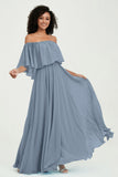 Boho Bridesmaid Dresses Ruffles Flutter Sleeves Formal Evening Dress Chiffon Off the Shoulder Gowns