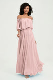 Boho Bridesmaid Dresses Ruffles Flutter Sleeves Formal Evening Dress Chiffon Off the Shoulder Gowns