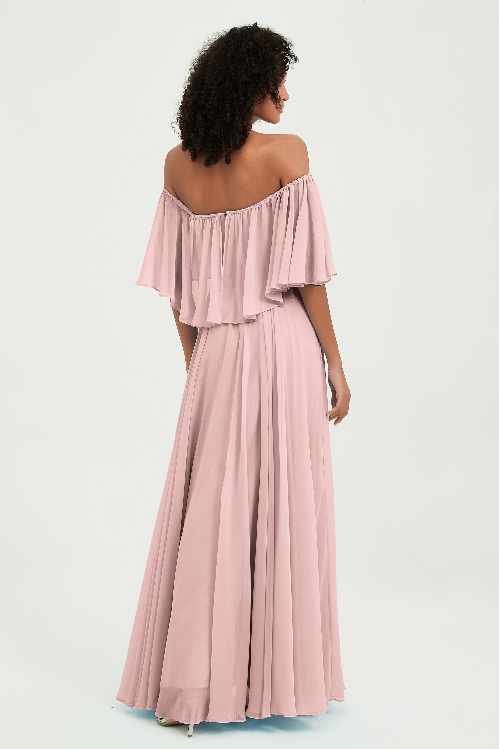Boho Bridesmaid Dresses Ruffles Flutter Sleeves Formal Evening Dress Chiffon Off the Shoulder Gowns