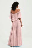 Boho Bridesmaid Dresses Ruffles Flutter Sleeves Formal Evening Dress Chiffon Off the Shoulder Gowns