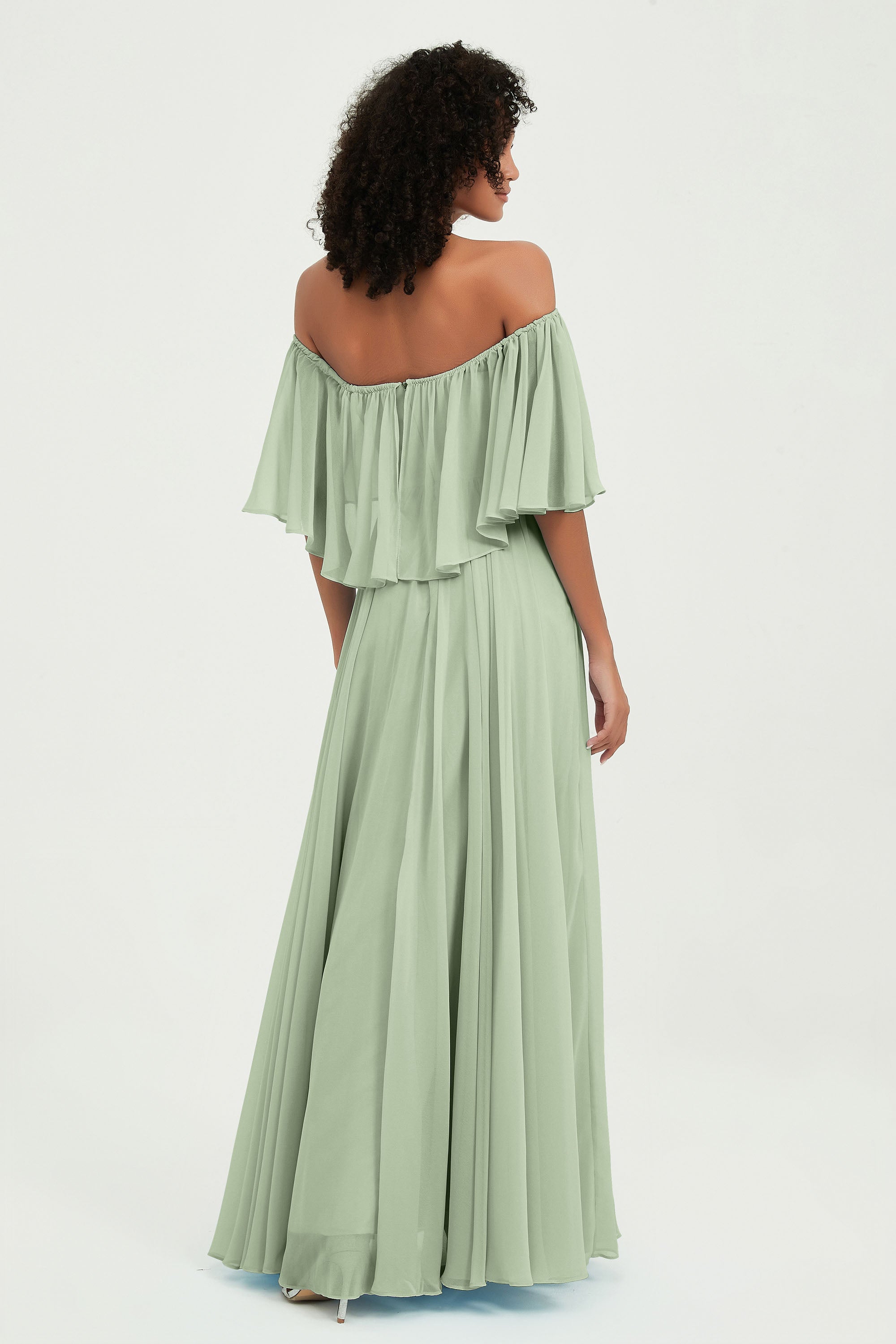 Boho Bridesmaid Dresses Ruffles Flutter Sleeves Formal Evening Dress Chiffon Off the Shoulder Gowns