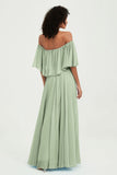 Boho Bridesmaid Dresses Ruffles Flutter Sleeves Formal Evening Dress Chiffon Off the Shoulder Gowns