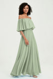 Boho Bridesmaid Dresses Ruffles Flutter Sleeves Formal Evening Dress Chiffon Off the Shoulder Gowns