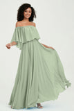Boho Bridesmaid Dresses Ruffles Flutter Sleeves Formal Evening Dress Chiffon Off the Shoulder Gowns