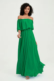 Boho Bridesmaid Dresses Ruffles Flutter Sleeves Formal Evening Dress Chiffon Off the Shoulder Gowns