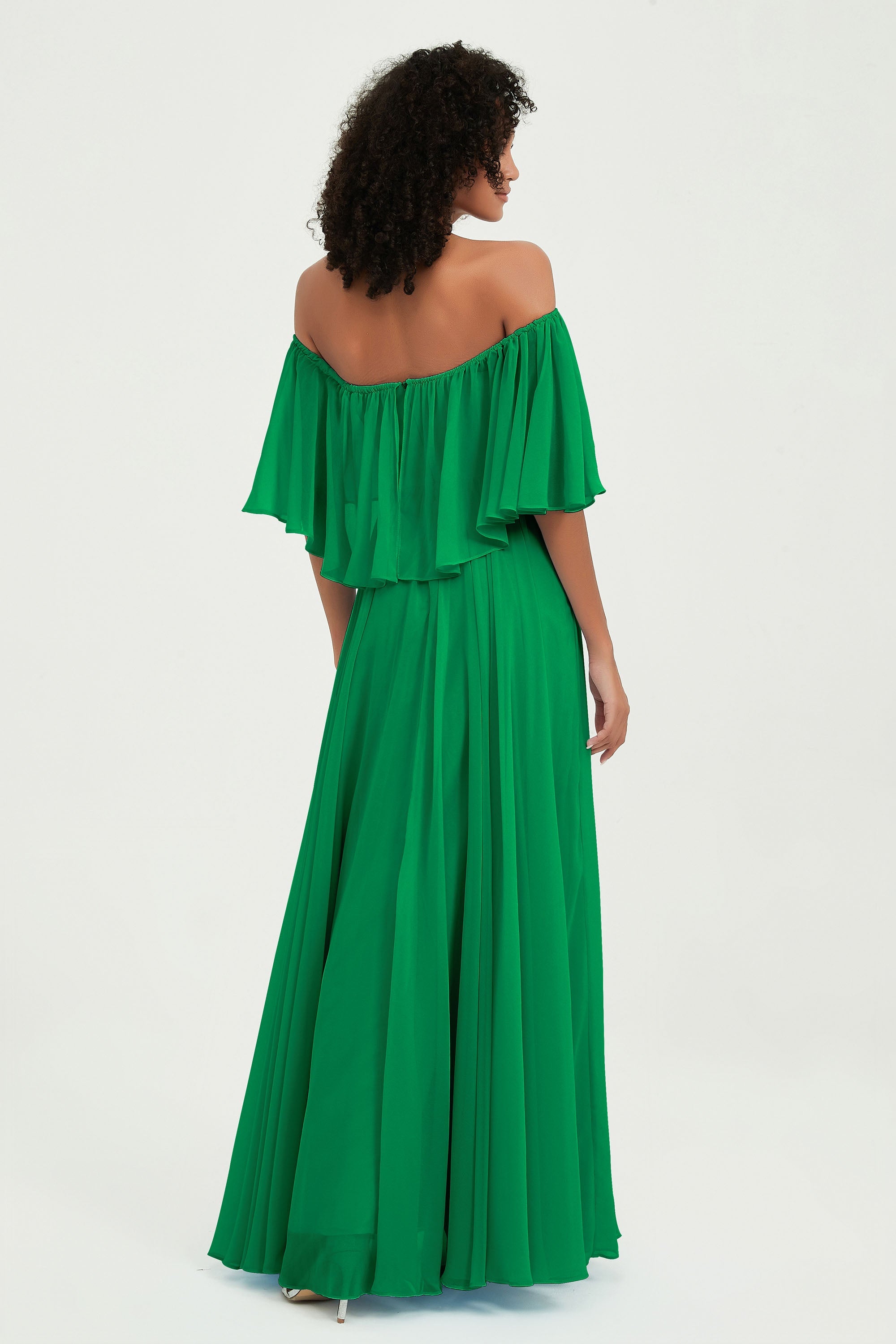 Boho Bridesmaid Dresses Ruffles Flutter Sleeves Formal Evening Dress Chiffon Off the Shoulder Gowns