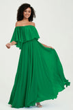 Boho Bridesmaid Dresses Ruffles Flutter Sleeves Formal Evening Dress Chiffon Off the Shoulder Gowns