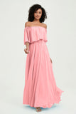 Boho Bridesmaid Dresses Ruffles Flutter Sleeves Formal Evening Dress Chiffon Off the Shoulder Gowns