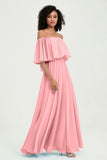 Boho Bridesmaid Dresses Ruffles Flutter Sleeves Formal Evening Dress Chiffon Off the Shoulder Gowns