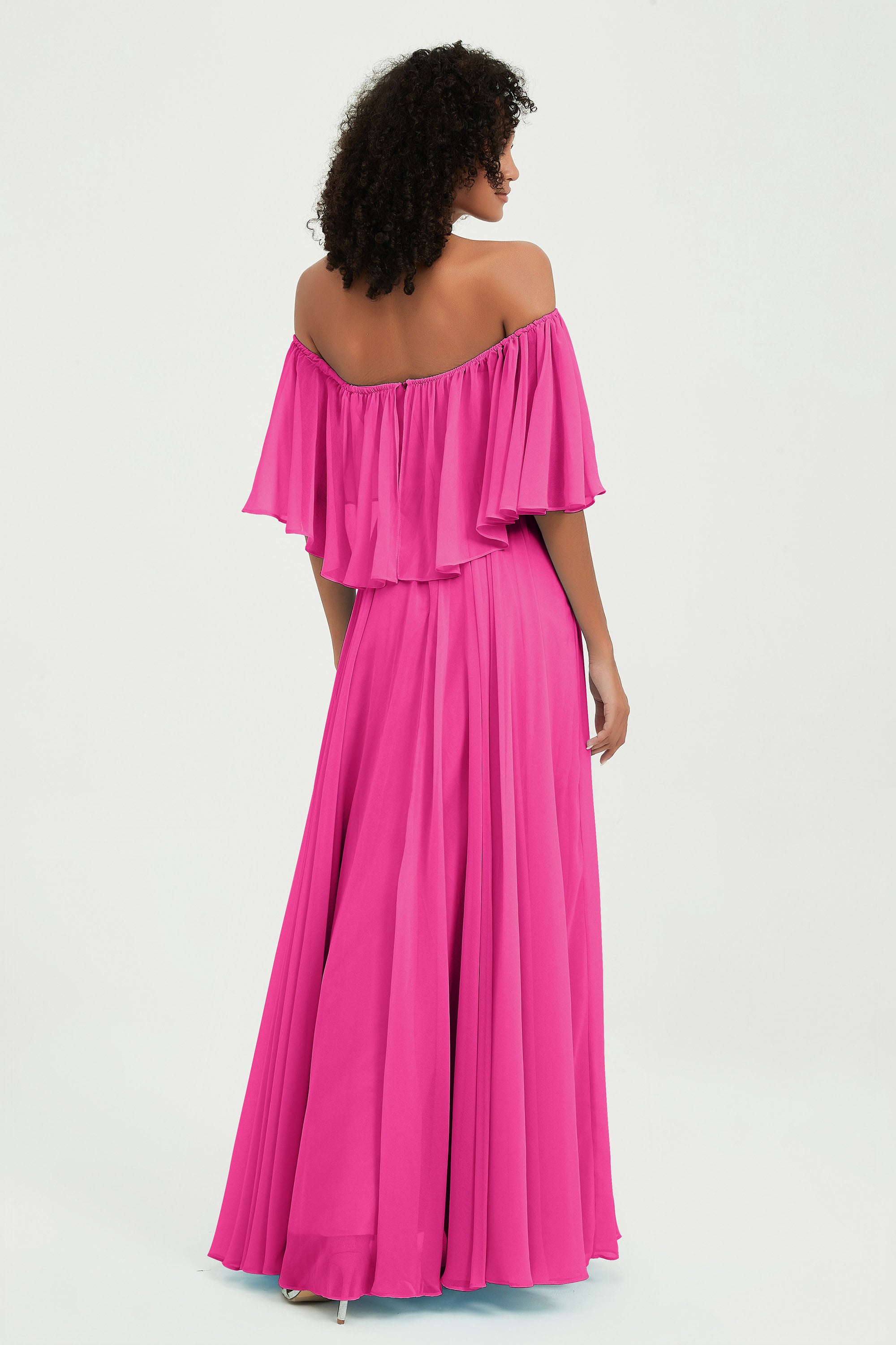 Boho Bridesmaid Dresses Ruffles Flutter Sleeves Formal Evening Dress Chiffon Off the Shoulder Gowns