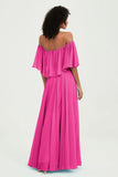 Boho Bridesmaid Dresses Ruffles Flutter Sleeves Formal Evening Dress Chiffon Off the Shoulder Gowns