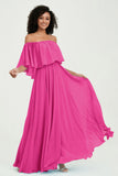 Boho Bridesmaid Dresses Ruffles Flutter Sleeves Formal Evening Dress Chiffon Off the Shoulder Gowns