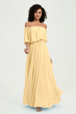 Boho Bridesmaid Dresses Ruffles Flutter Sleeves Formal Evening Dress Chiffon Off the Shoulder Gowns