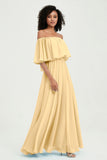Boho Bridesmaid Dresses Ruffles Flutter Sleeves Formal Evening Dress Chiffon Off the Shoulder Gowns