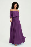 Boho Bridesmaid Dresses Ruffles Flutter Sleeves Formal Evening Dress Chiffon Off the Shoulder Gowns