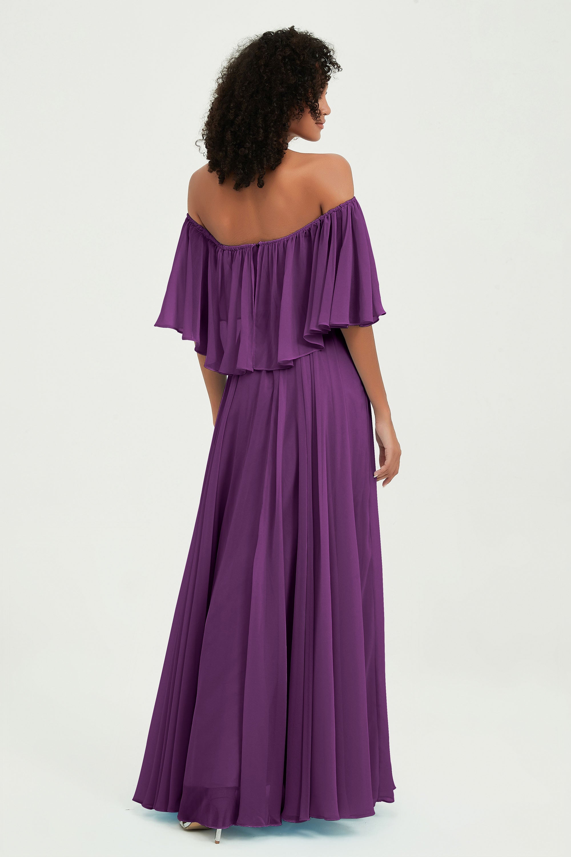 Boho Bridesmaid Dresses Ruffles Flutter Sleeves Formal Evening Dress Chiffon Off the Shoulder Gowns