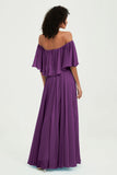 Boho Bridesmaid Dresses Ruffles Flutter Sleeves Formal Evening Dress Chiffon Off the Shoulder Gowns