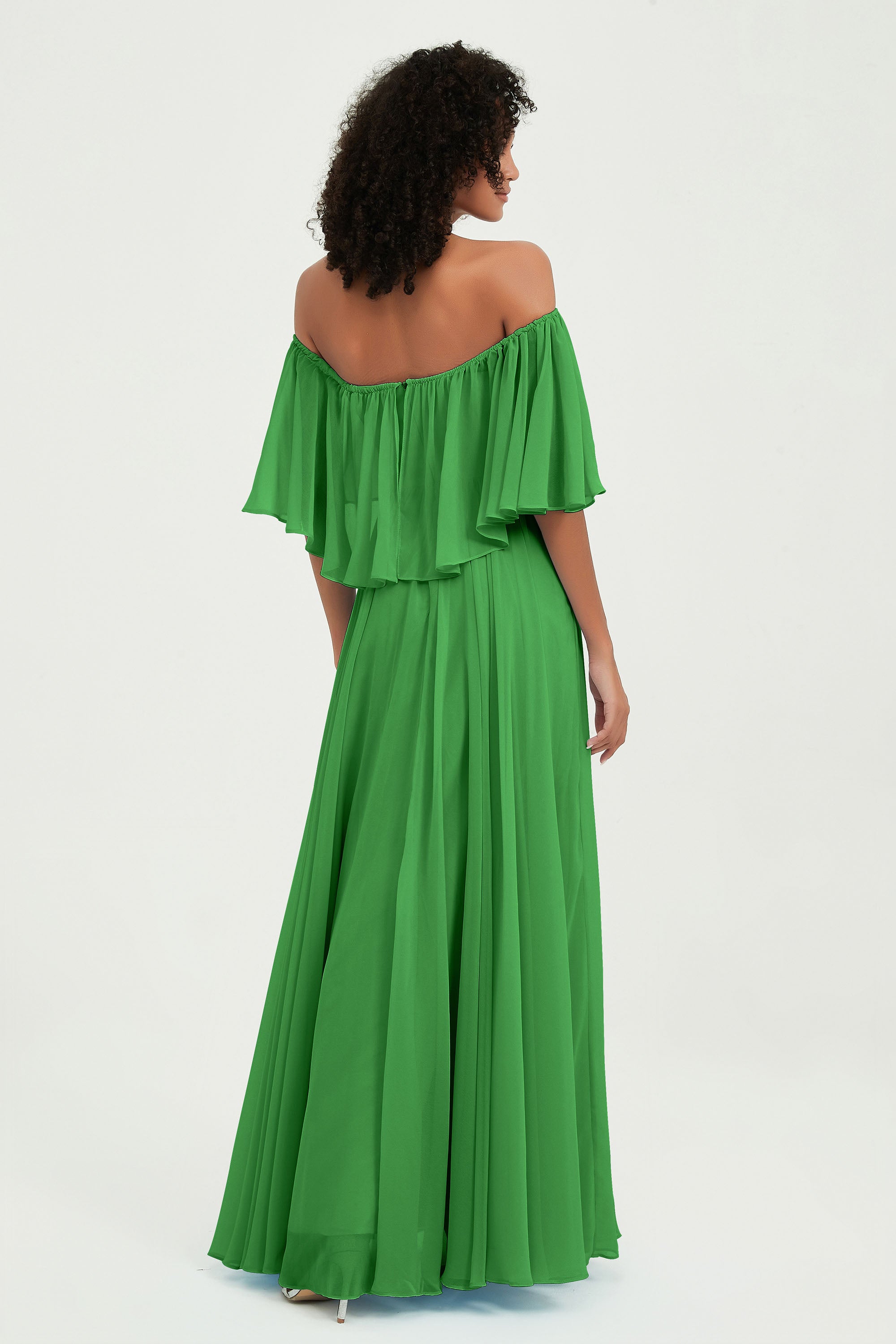 Boho Bridesmaid Dresses Ruffles Flutter Sleeves Formal Evening Dress Chiffon Off the Shoulder Gowns