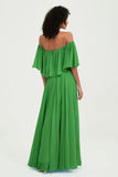 Boho Bridesmaid Dresses Ruffles Flutter Sleeves Formal Evening Dress Chiffon Off the Shoulder Gowns