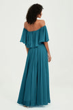 Boho Bridesmaid Dresses Ruffles Flutter Sleeves Formal Evening Dress Chiffon Off the Shoulder Gowns