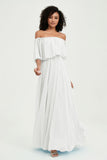 Boho Bridesmaid Dresses Ruffles Flutter Sleeves Formal Evening Dress Chiffon Off the Shoulder Gowns